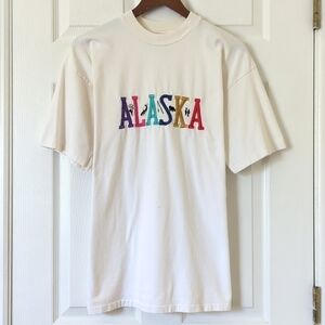 Hefty 90's Vintage Alaska Embroidered Short Sleeve Crewneck T-shirt White Large
